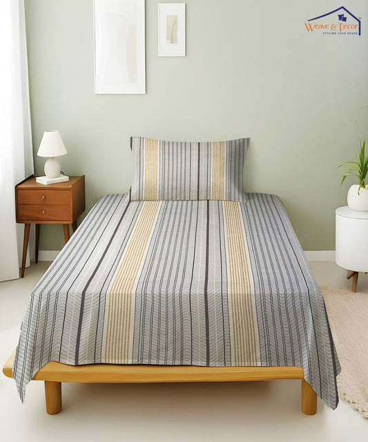 Urban Stripe Elegance Fitted Bedsheet With Pillow Cover