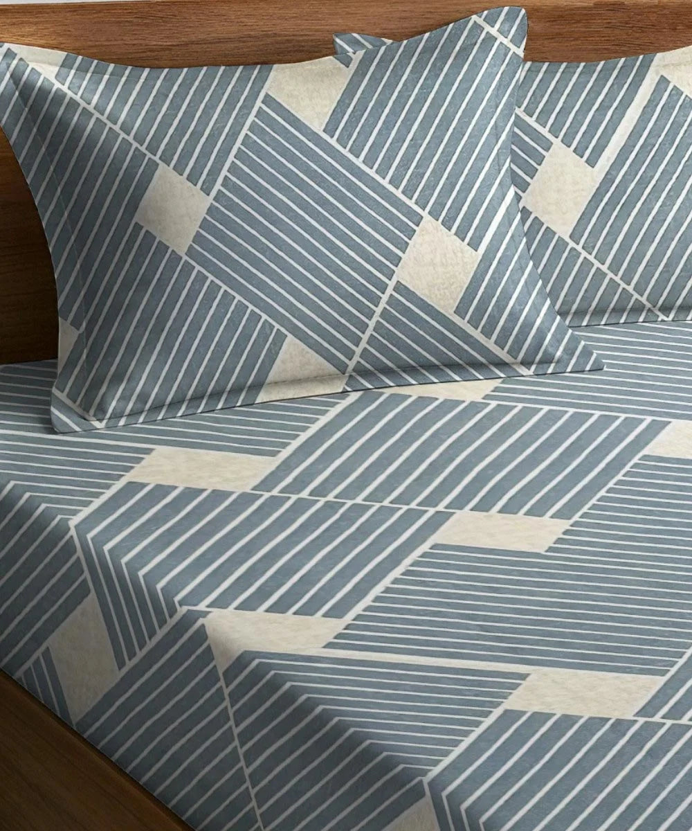 Azure Stripes  Flat Bedsheet With Pillow Covers