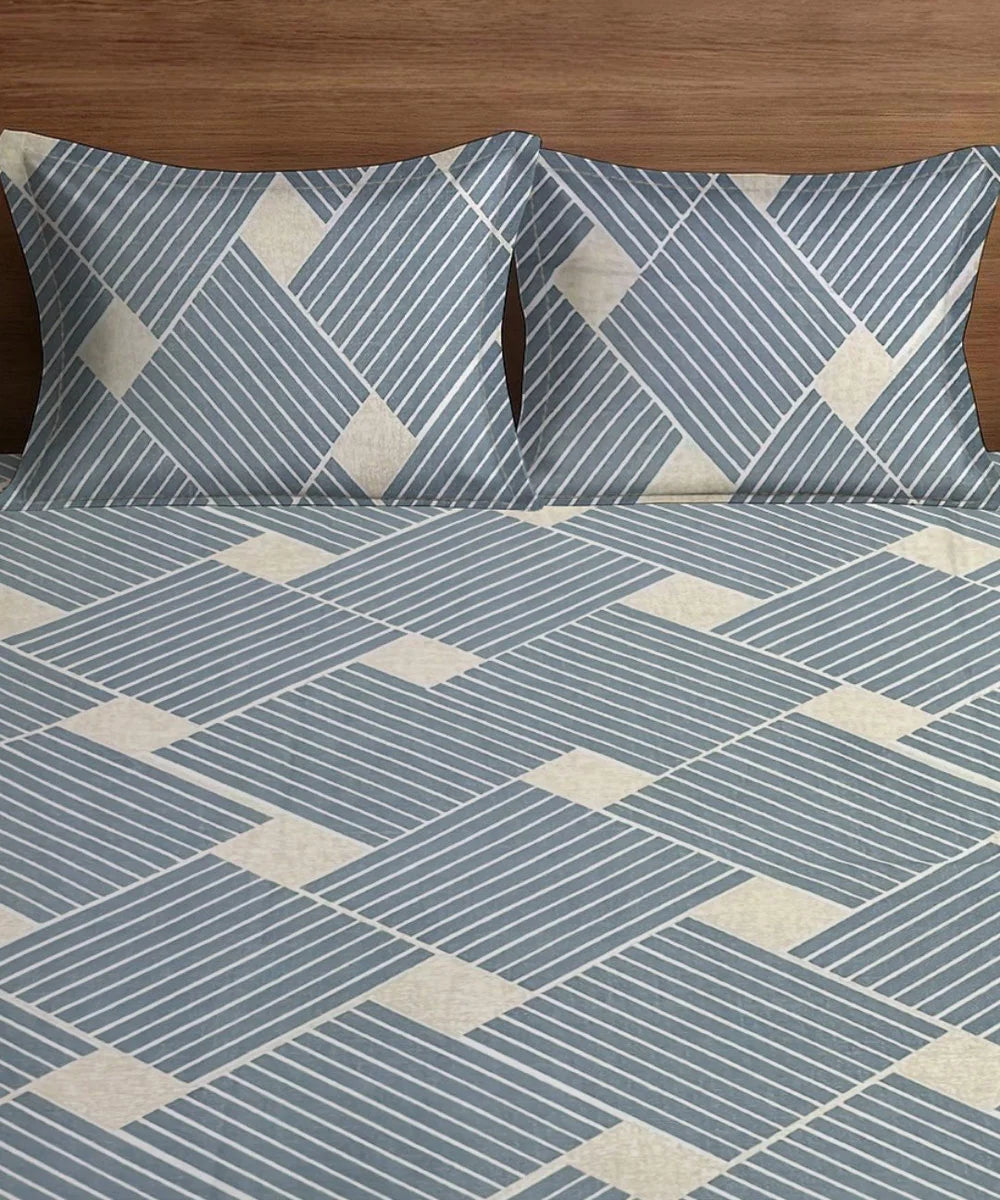 Azure Stripes  Flat Bedsheet With Pillow Covers