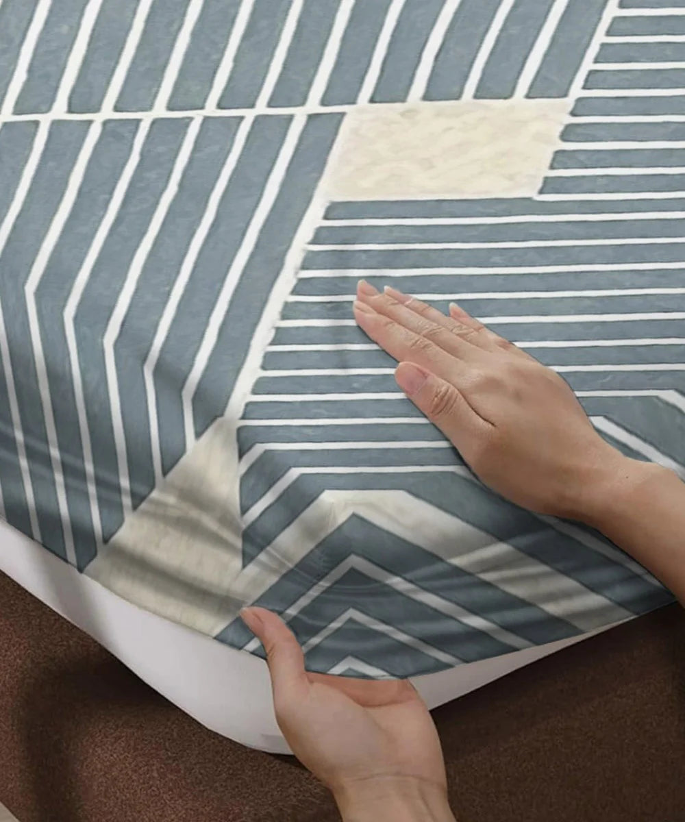 Azure Stripes  Flat Bedsheet With Pillow Covers