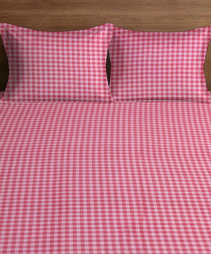 Pink Gingham King Size Bedsheet With 2 Pillow Cover