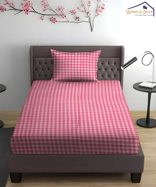 Pink Gingham King Size Bedsheet With 2 Pillow Cover