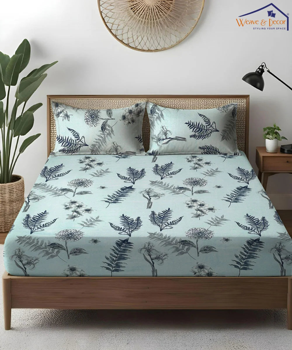 Misty Fern Floral Flat Bedsheet With Pillow Covers