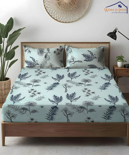 Misty Fern Floral Flat Bedsheet With Pillow Covers