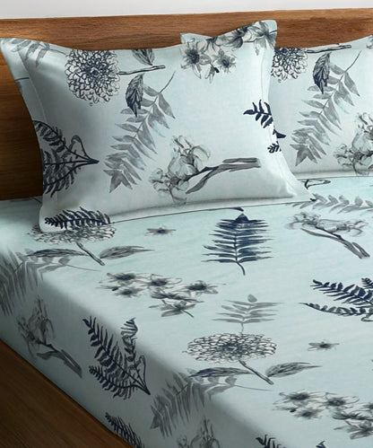 Misty Fern Floral Flat Bedsheet With Pillow Covers