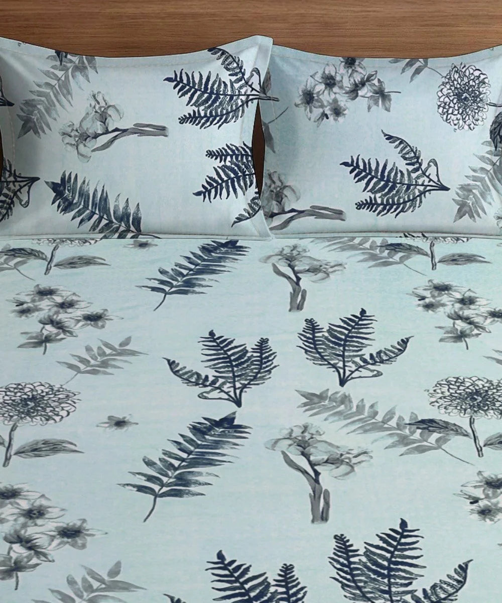 Misty Fern Floral Flat Bedsheet With Pillow Covers