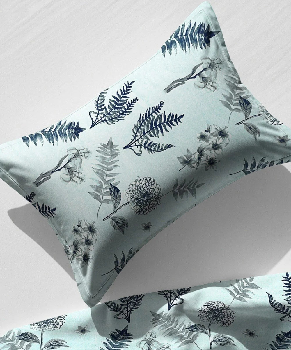 Misty Fern Floral Flat Bedsheet With Pillow Covers