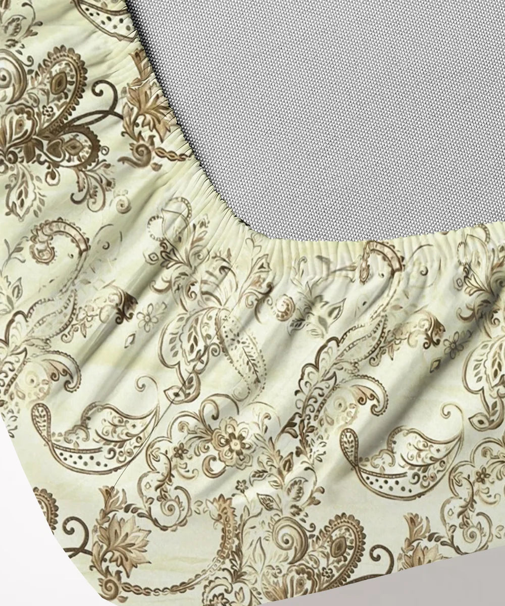 Golden Paisley Flat Bedsheet With Pillow Covers