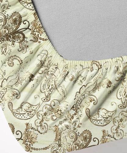 Golden Paisley Flat Bedsheet With Pillow Covers