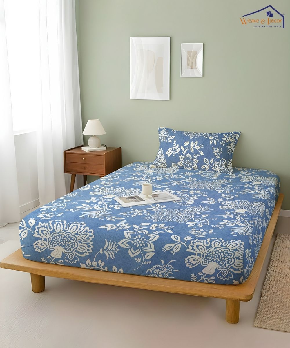 Blue Blossom Bedsheet With Pillow Covers