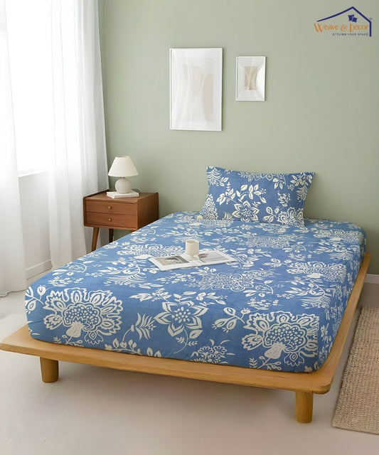 Blue Blossom Bedsheet With Pillow Covers