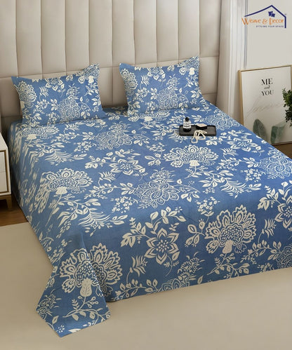 Blue Blossom Bedsheet With Pillow Covers