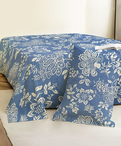 Blue Blossom Bedsheet With Pillow Covers