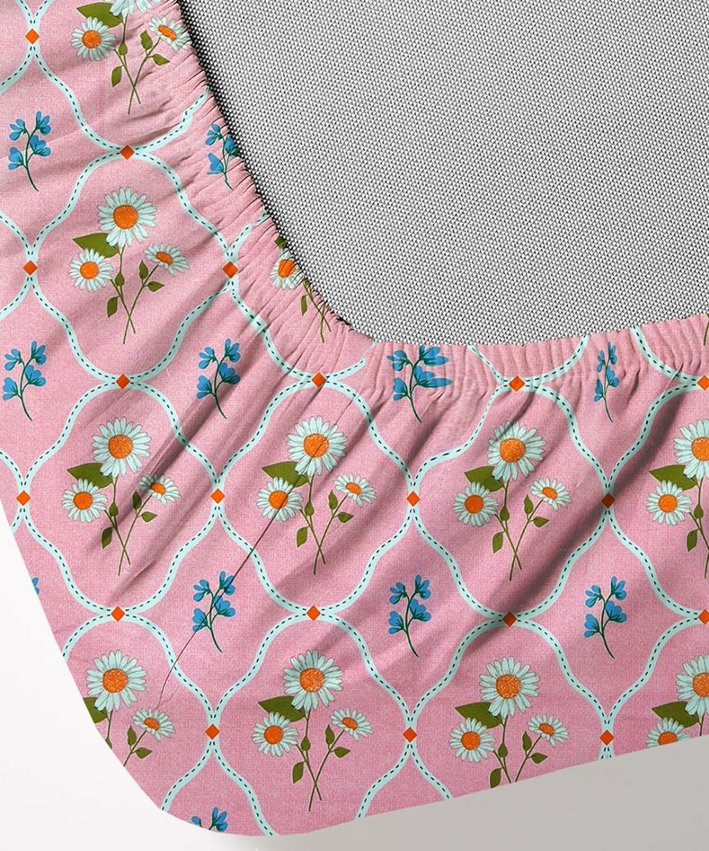 Daisy Blush  Stripe Bedsheet With Pillow Covers