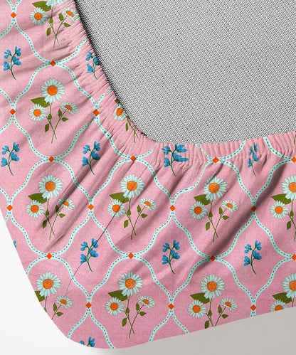 Daisy Blush  Stripe Bedsheet With Pillow Covers