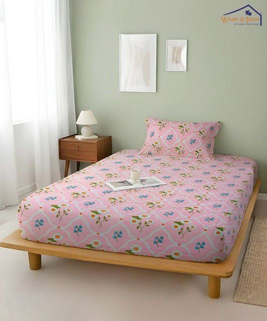 Daisy Blush  Stripe Bedsheet With Pillow Covers