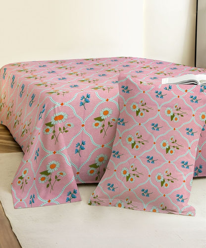 Daisy Blush  Stripe Bedsheet With Pillow Covers