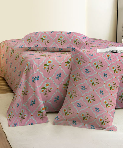 Daisy Blush  Stripe Bedsheet With Pillow Covers