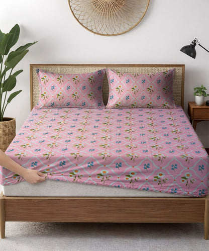 Daisy Blush  Stripe Bedsheet With Pillow Covers