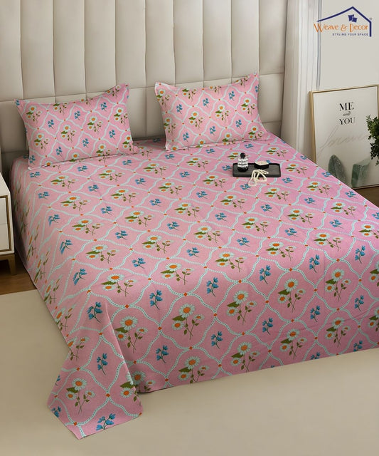 Daisy Blush  Stripe Bedsheet With Pillow Covers