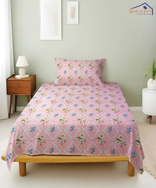 Daisy Blush  Stripe Bedsheet With Pillow Covers