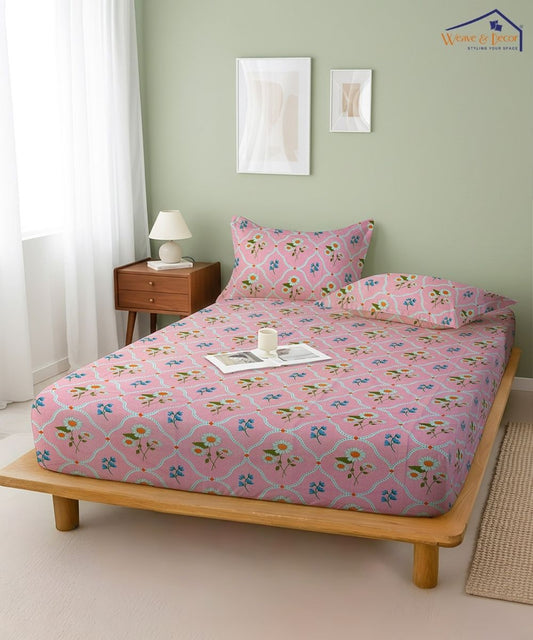 Daisy Blush  Stripe Bedsheet With Pillow Covers