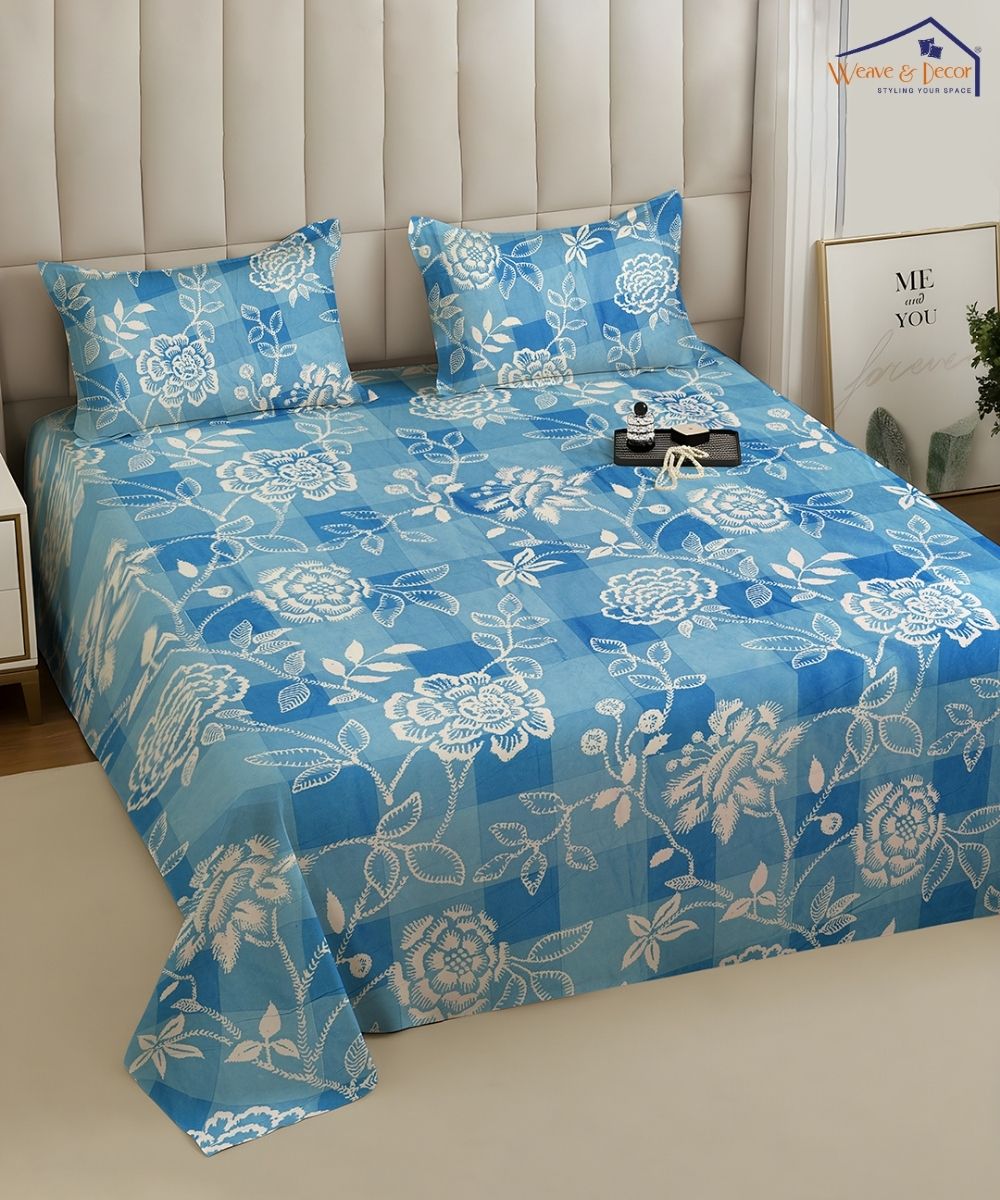 Indigo Garden Bedsheet With Pillow Covers