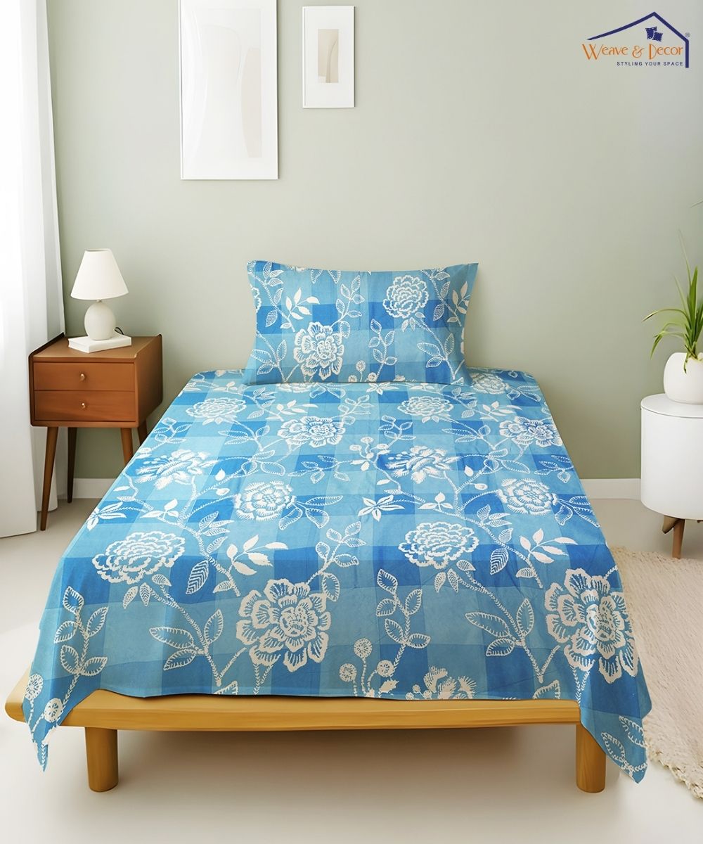 Indigo Garden Bedsheet With Pillow Covers
