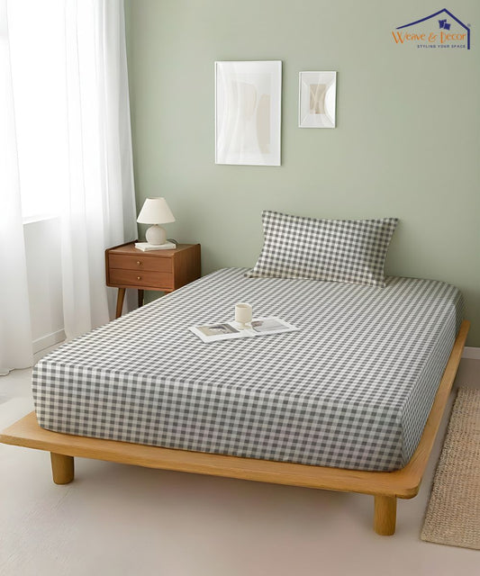 Sage Gingham Bedsheet With Pillow Covers