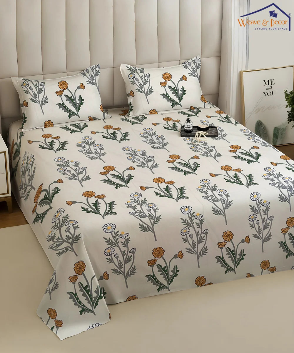 Pretty Floral Fitted Bedsheet With Pillow Cover