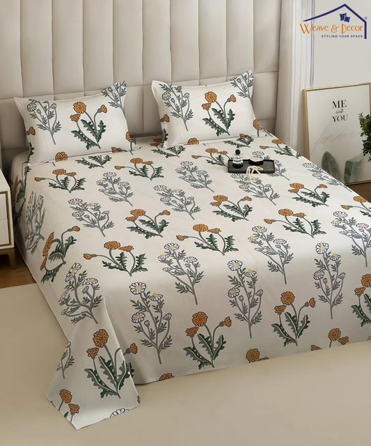 Pretty Floral Fitted Bedsheet With Pillow Cover