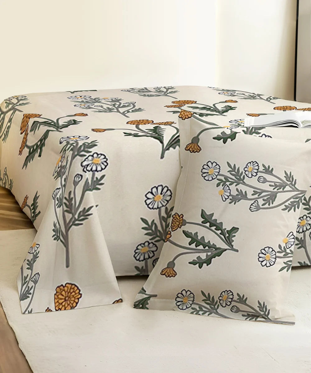 Pretty Floral Fitted Bedsheet With Pillow Cover