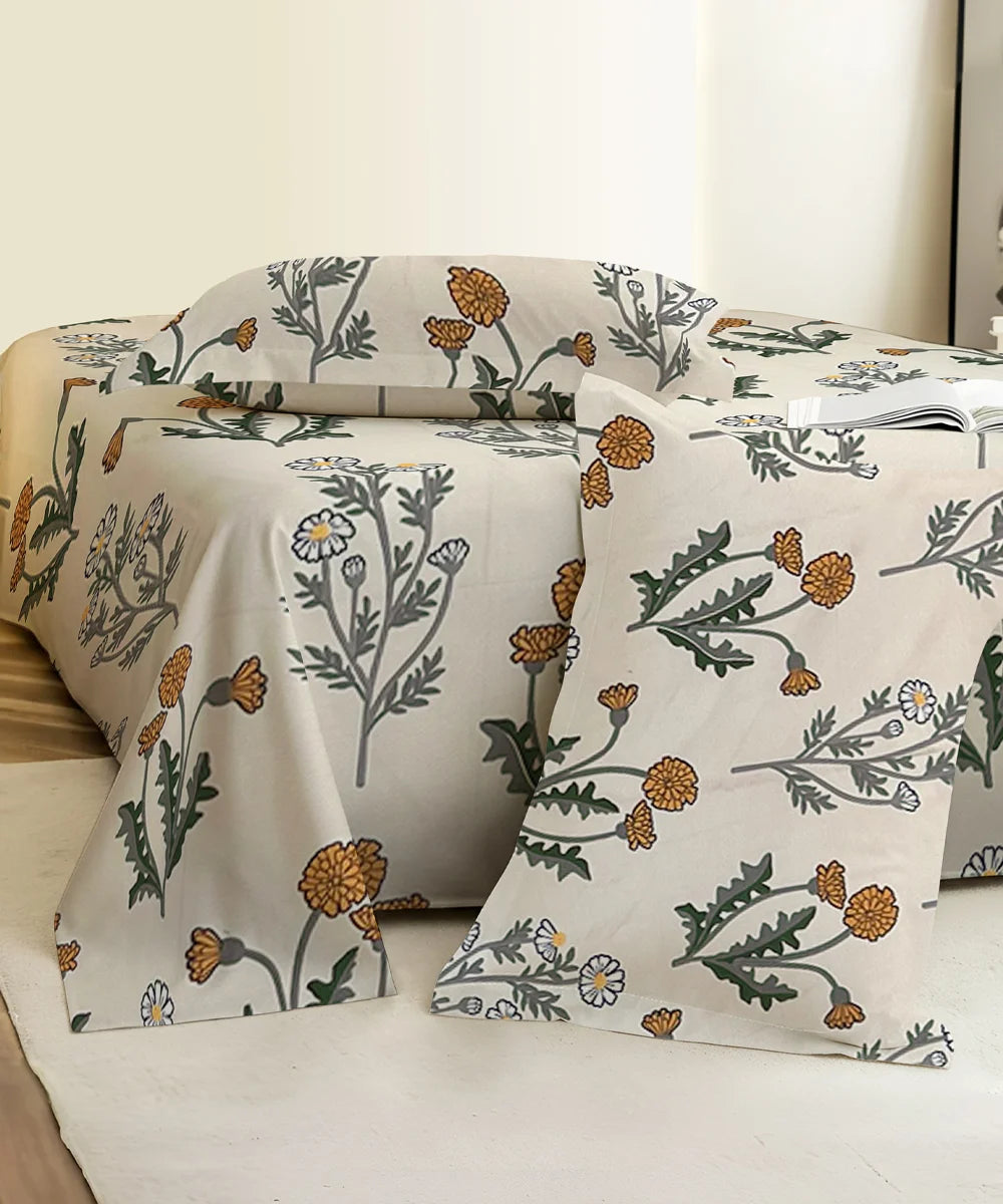 Pretty Floral Fitted Bedsheet With Pillow Cover
