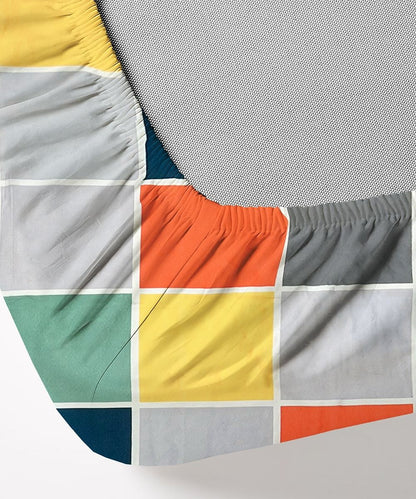 Multicolor Checks Flat Bedsheet With Pillow Cover