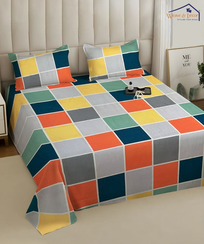 Multicolor Checks Flat Bedsheet With Pillow Cover