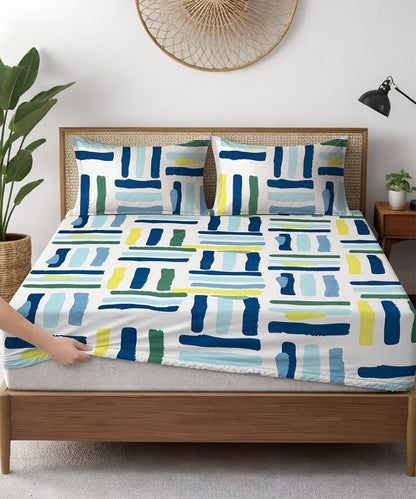 Multi Color Flat Double Bedsheet with 2 Pillow Covers