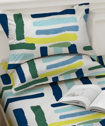 Multi Color Flat Double Bedsheet with 2 Pillow Covers