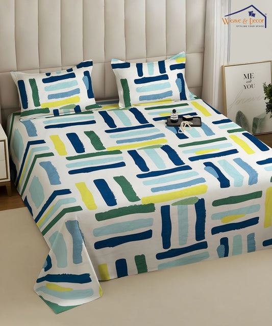 Multi Color Flat Double Bedsheet with 2 Pillow Covers