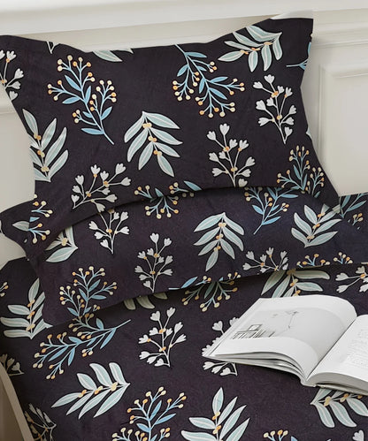 Blue Floral Super King Fitted Bedsheet With 2 Pillow Covers