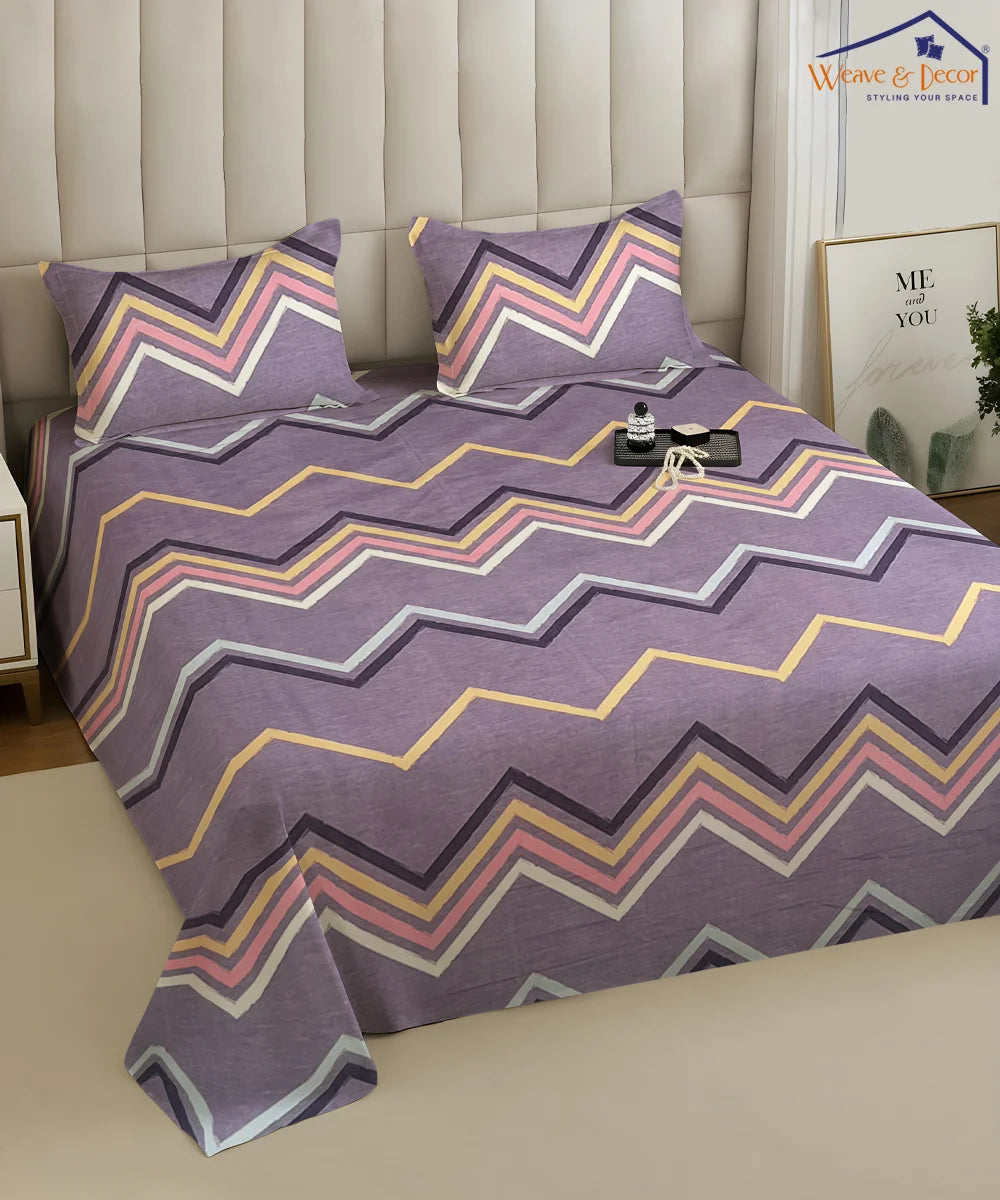 Purple Zigzag King Size Bedsheet With 2 Pillow Covers