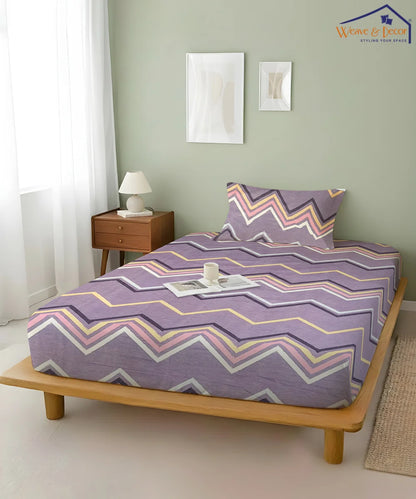 Purple Zigzag King Size Bedsheet With 2 Pillow Covers