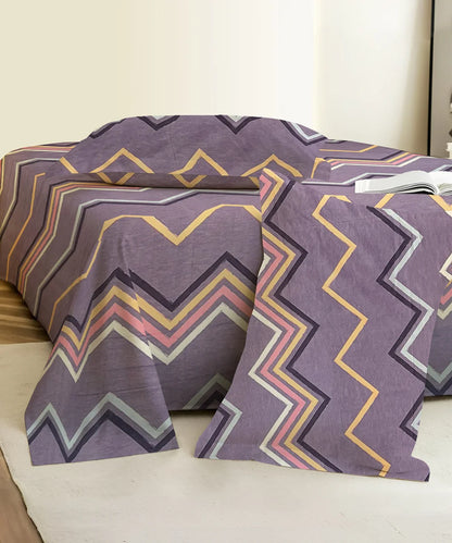 Purple Zigzag King Size Bedsheet With 2 Pillow Covers