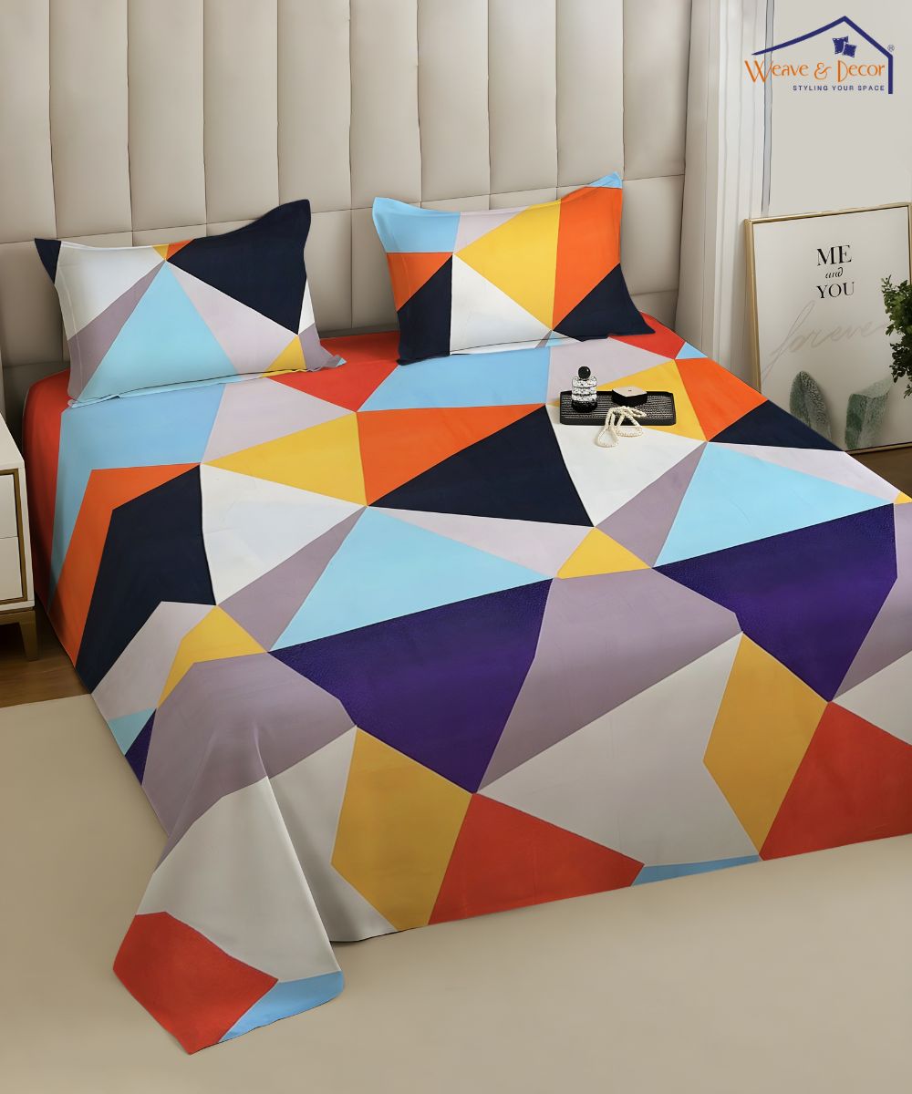 Multicolor Flat Bedsheet With Pillow Covers