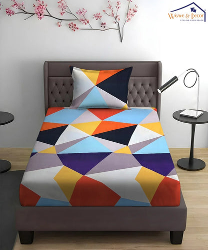 Multicolor Super King Fitted Bedsheet With 2 Pillow Covers