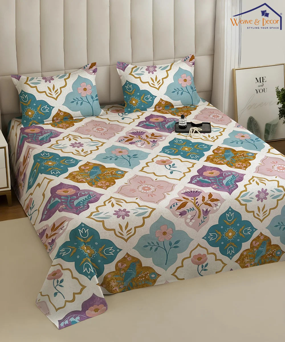Pretty Floral King Size Bedsheet With 2 Pillow Cover