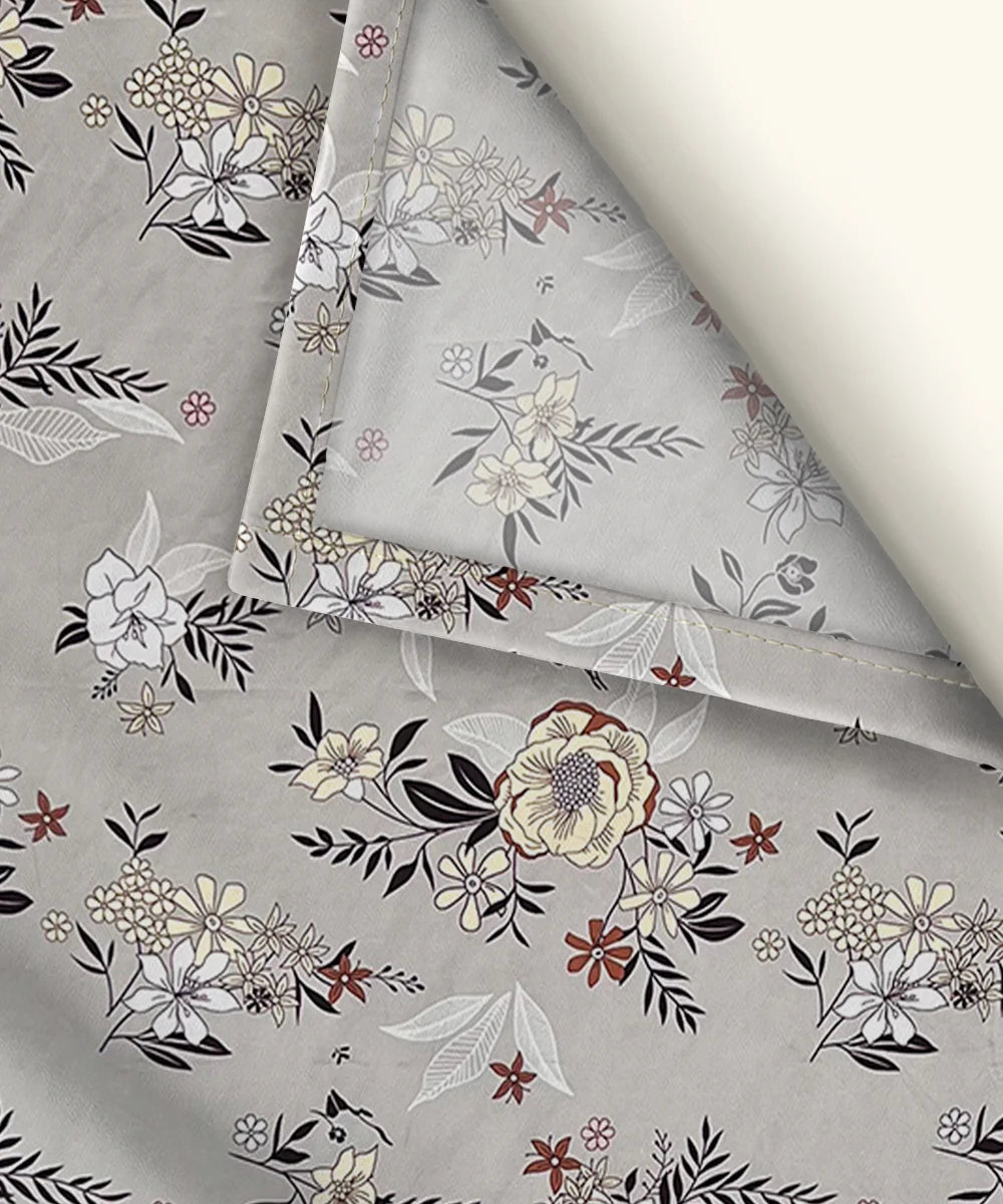 Grey Floral King Size Bedsheet With 2 Pillow Cover