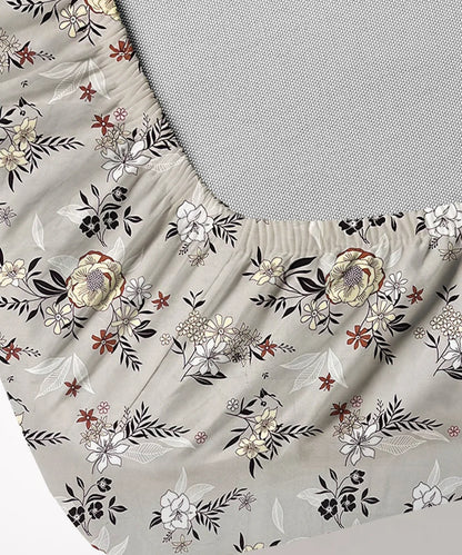 Grey Floral King Size Bedsheet With 2 Pillow Cover