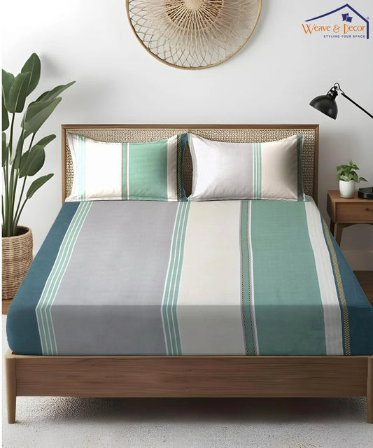 Lines Super King Fitted Bedsheet With 2 Pillow Covers