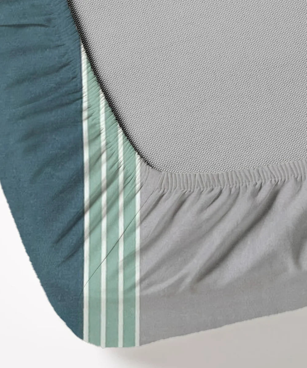 Green Lines Single Bedsheet With 1 Pillow Cover