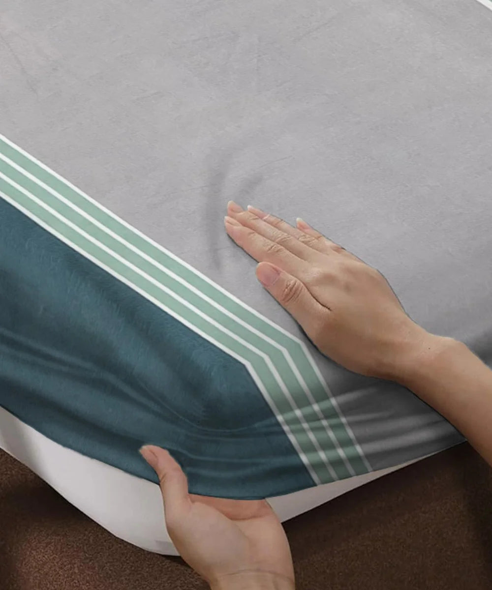 Green Lines Single Bedsheet With 1 Pillow Cover